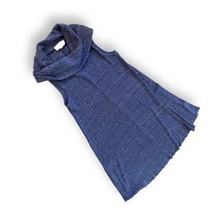 EUC Thin Ribbed Knit Blue Cowl Neck Sleeveless Sweater Dress | M